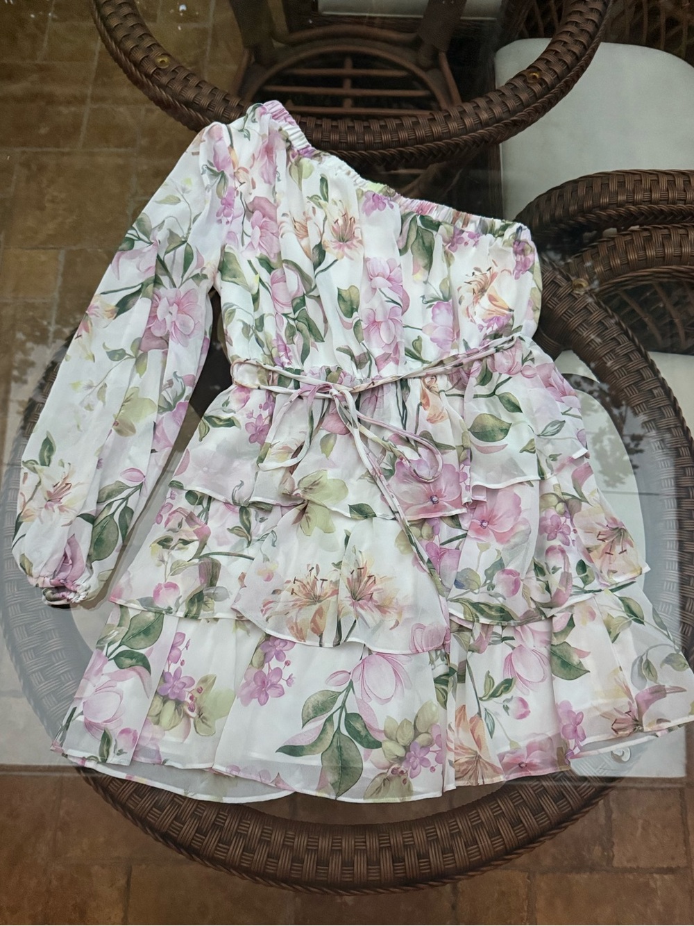 Floral One-Shoulder Ruffle Dress